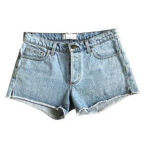 American Apparel Raw Hem Light Wash Button Fly Short Shorts 27